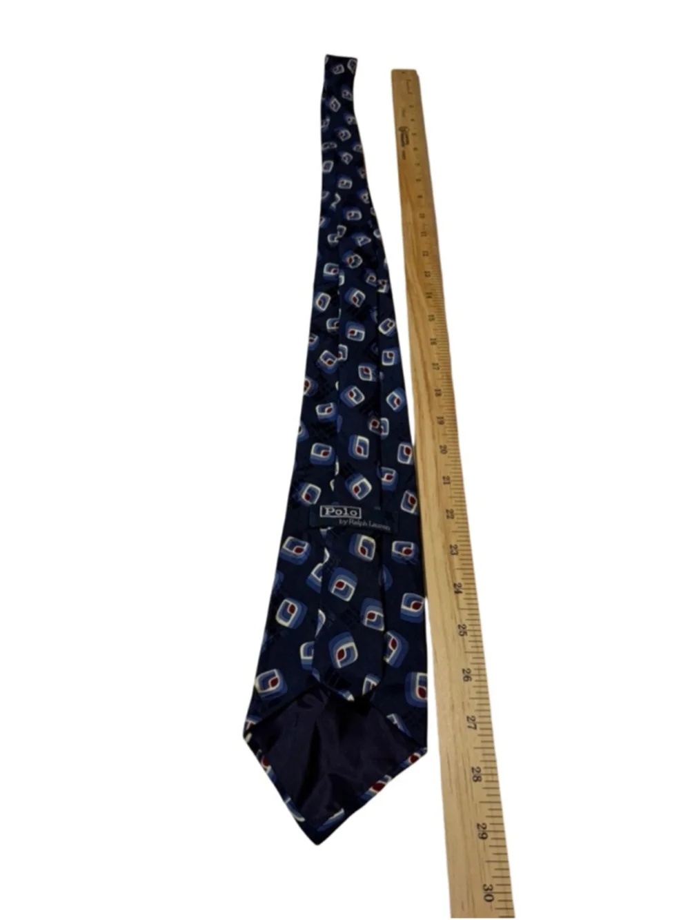 Polo Ralph Lauren Silk Tie Navy Blue Geometric Pattern Classic Necktie